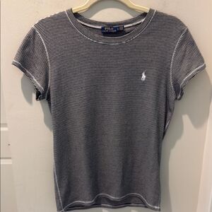 Ralph Lauren Black and White Striped Tee with embroidered logo size Large